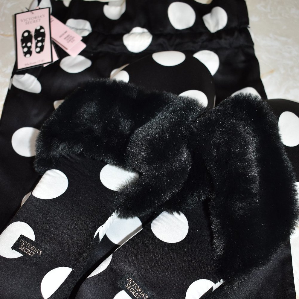 Victoria’s Secret Black White Polka Dot Slippers M